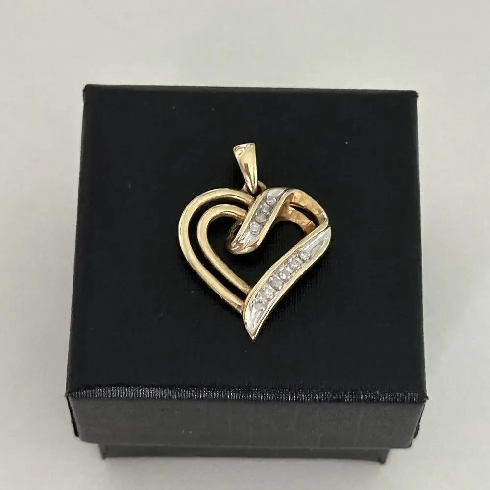 10K Yellow Gold Diamond Open Heart Love Themed Pendant